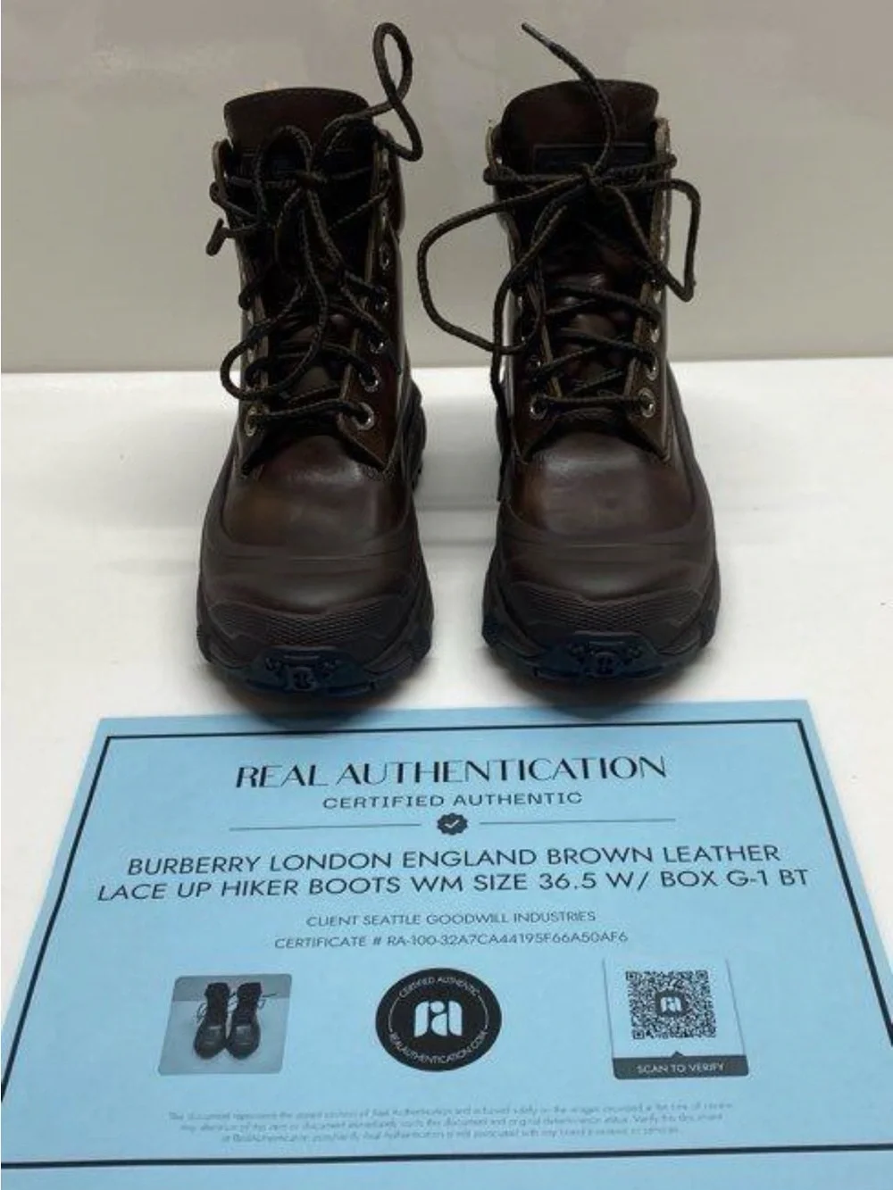 Burberry Dark Brown Leather Shearling-Trim Winter Lace-Up Boots